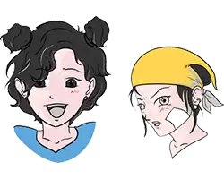 Interface 12-18 ans Deux smileys représentant un niveau de douleu